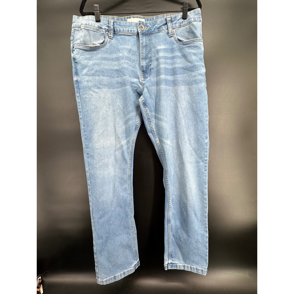Paper Denim & Cloth Mens Straight Leg Light Wash Blue Jeans 36x30 Stretch